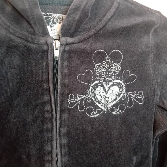 Y2K Children's Place Girls Velour Hoodie Zip Princess Rock Graphic Sweatshirt L - Picture 8 of 15